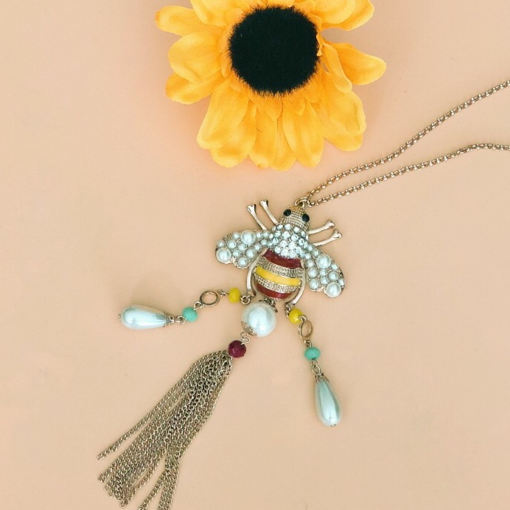 HONEY BEE GOLD TONE LONG CHAIN NECKLACE